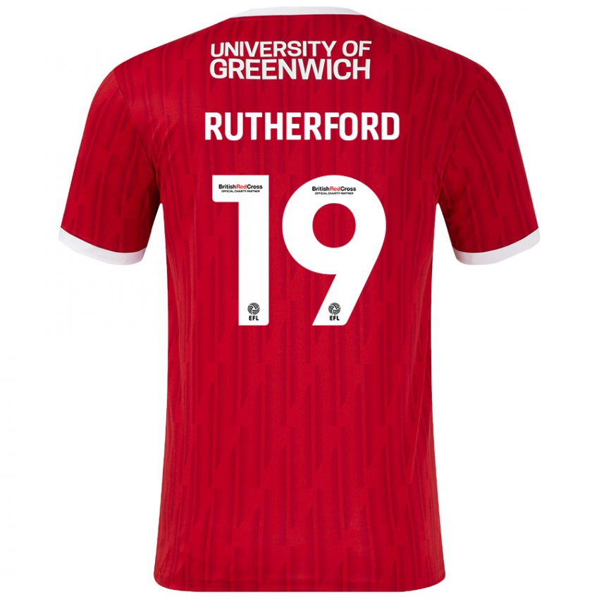 Gyermek Ella Rutherford #19 Piros Fehér Hazai Jersey 2024/25 Mez Póló Ing