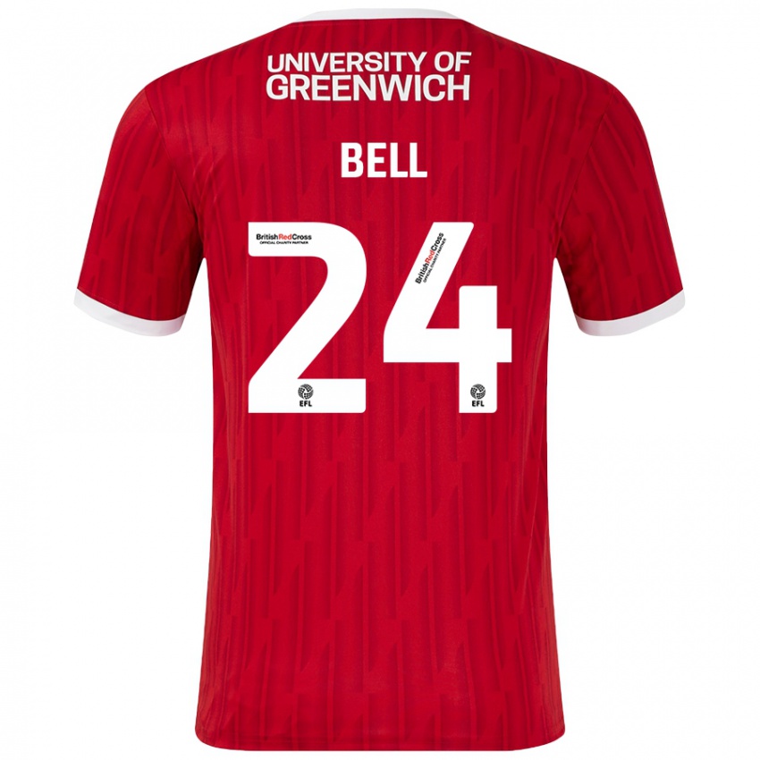 Gyermek Taylor Bell #24 Piros Fehér Hazai Jersey 2024/25 Mez Póló Ing