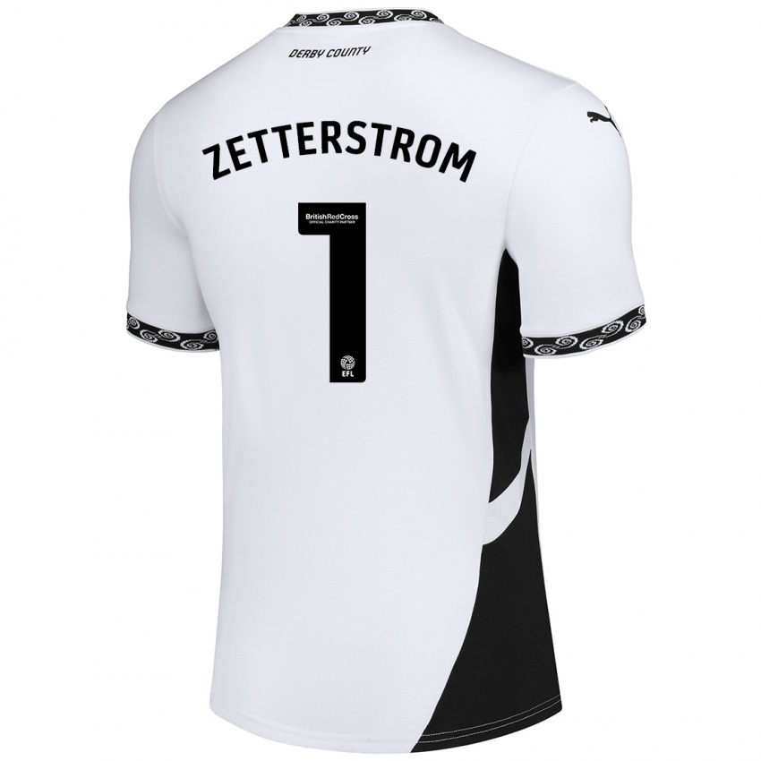 Gyermek Jacob Widell Zetterström #1 Fehér Fekete Hazai Jersey 2024/25 Mez Póló Ing