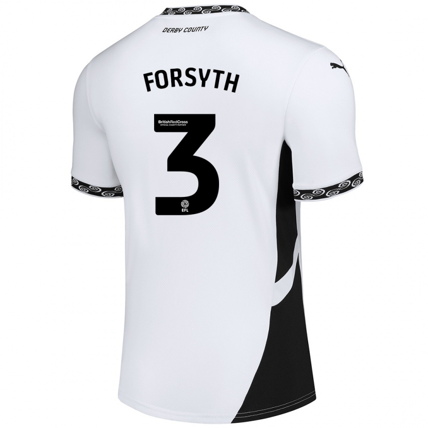 Gyermek Craig Forsyth #3 Fehér Fekete Hazai Jersey 2024/25 Mez Póló Ing