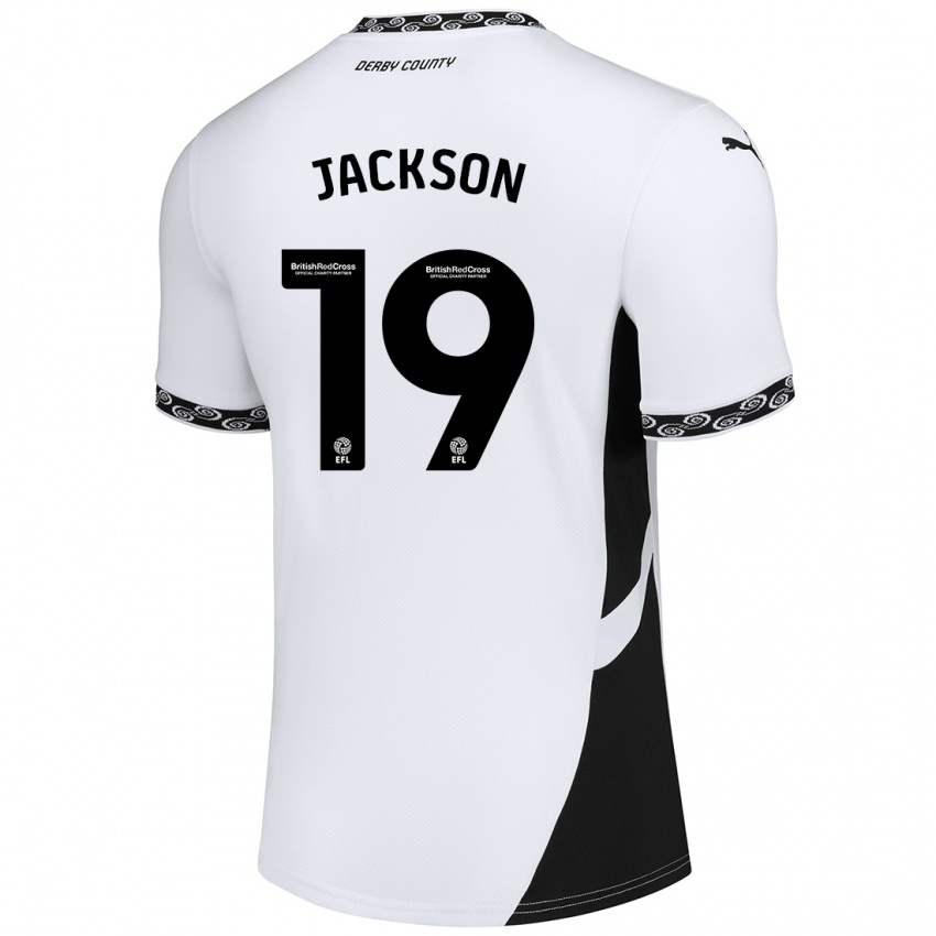 Gyermek Kayden Jackson #19 Fehér Fekete Hazai Jersey 2024/25 Mez Póló Ing