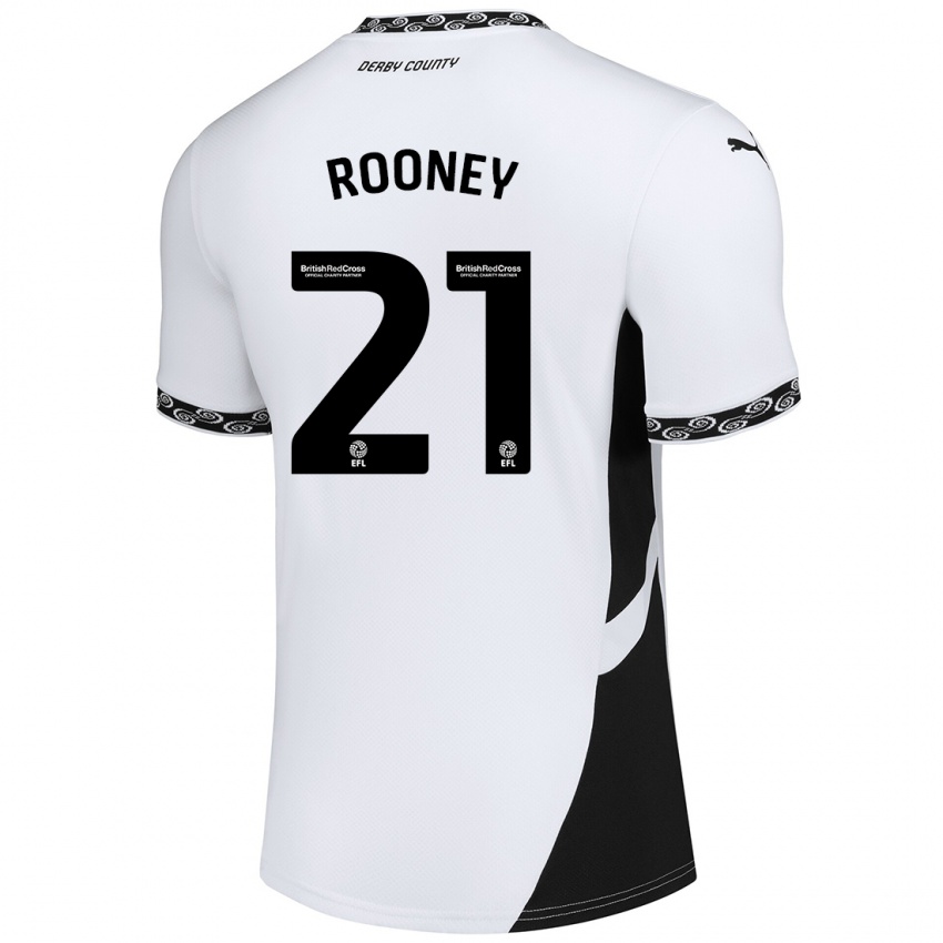 Gyermek Jake Rooney #21 Fehér Fekete Hazai Jersey 2024/25 Mez Póló Ing