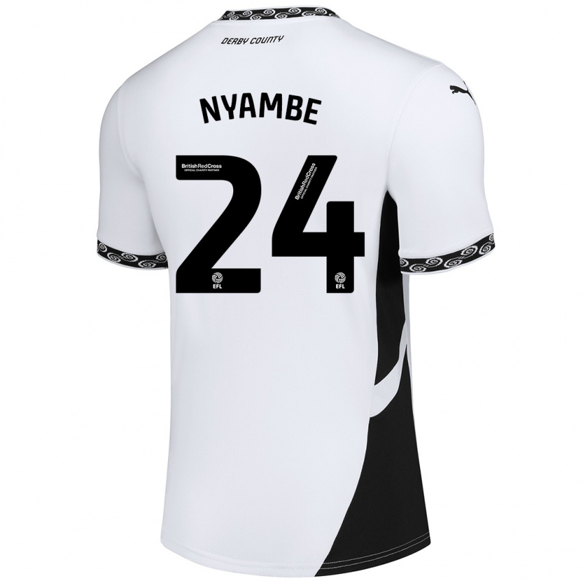 Gyermek Ryan Nyambe #24 Fehér Fekete Hazai Jersey 2024/25 Mez Póló Ing