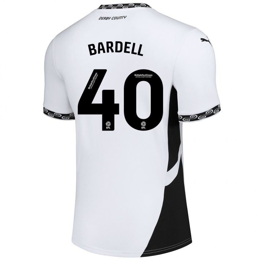 Gyermek Max Bardell #40 Fehér Fekete Hazai Jersey 2024/25 Mez Póló Ing