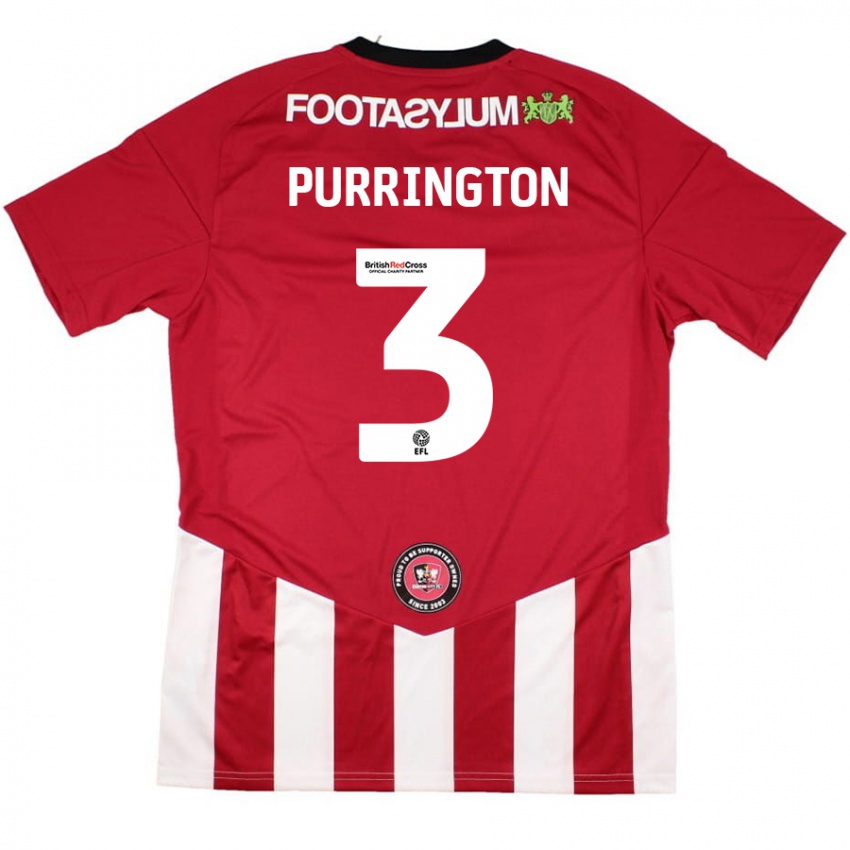 Gyermek Ben Purrington #3 Piros Fehér Hazai Jersey 2024/25 Mez Póló Ing