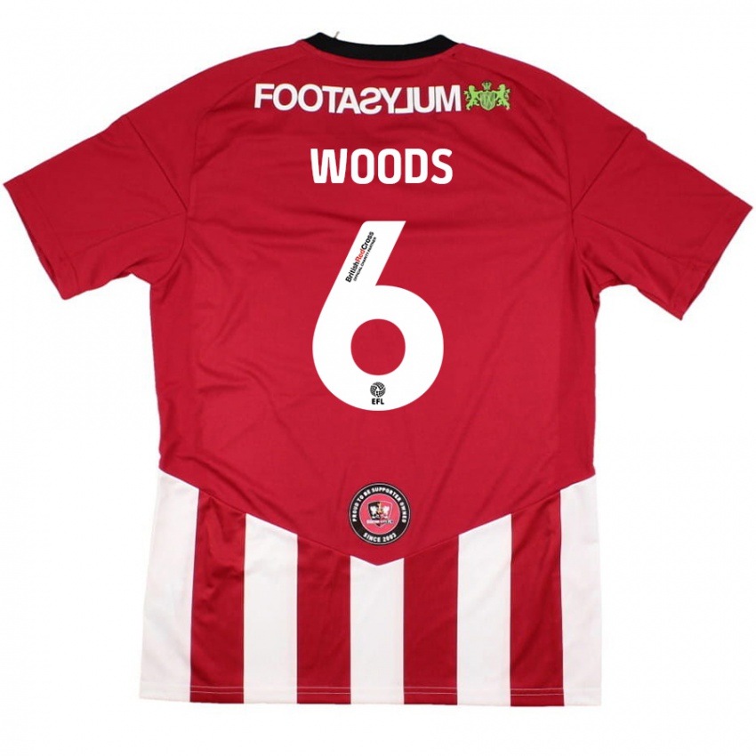 Gyermek Ryan Woods #6 Piros Fehér Hazai Jersey 2024/25 Mez Póló Ing