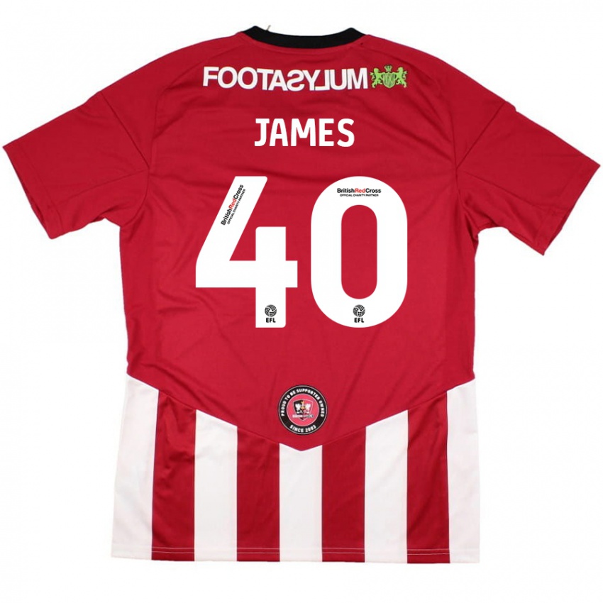 Gyermek Ed James #40 Piros Fehér Hazai Jersey 2024/25 Mez Póló Ing