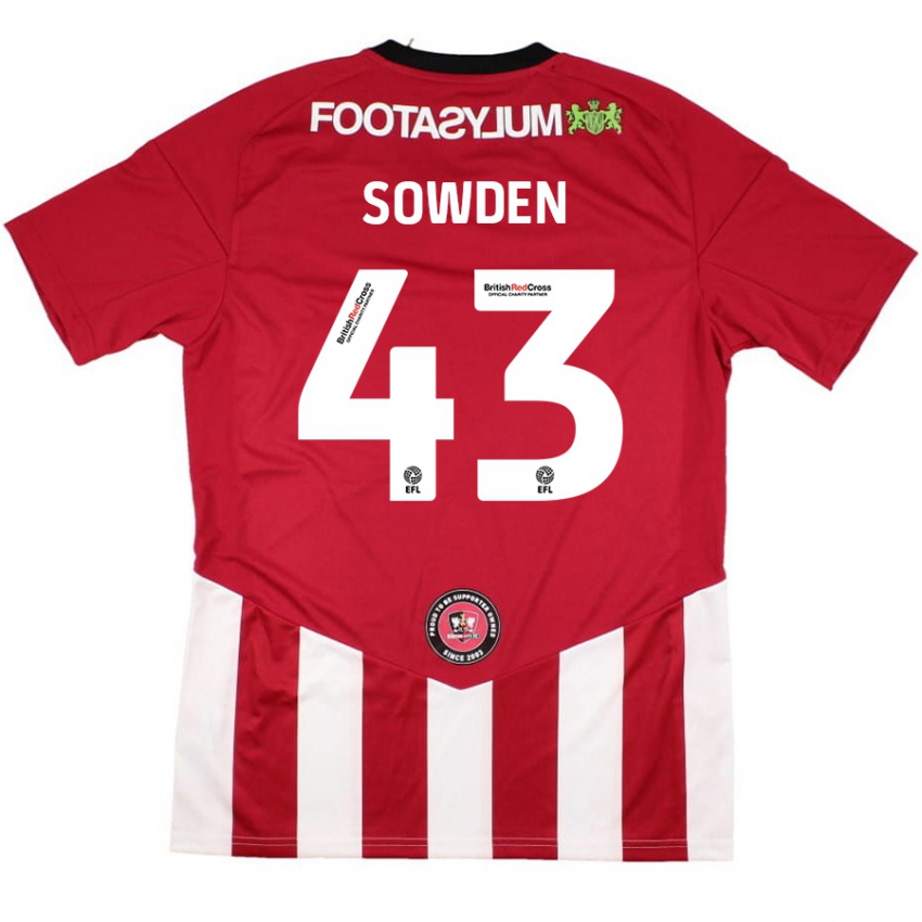 Gyermek Andrew Sowden #43 Piros Fehér Hazai Jersey 2024/25 Mez Póló Ing