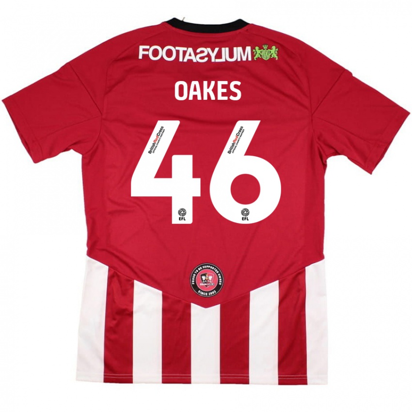 Gyermek Liam Oakes #46 Piros Fehér Hazai Jersey 2024/25 Mez Póló Ing