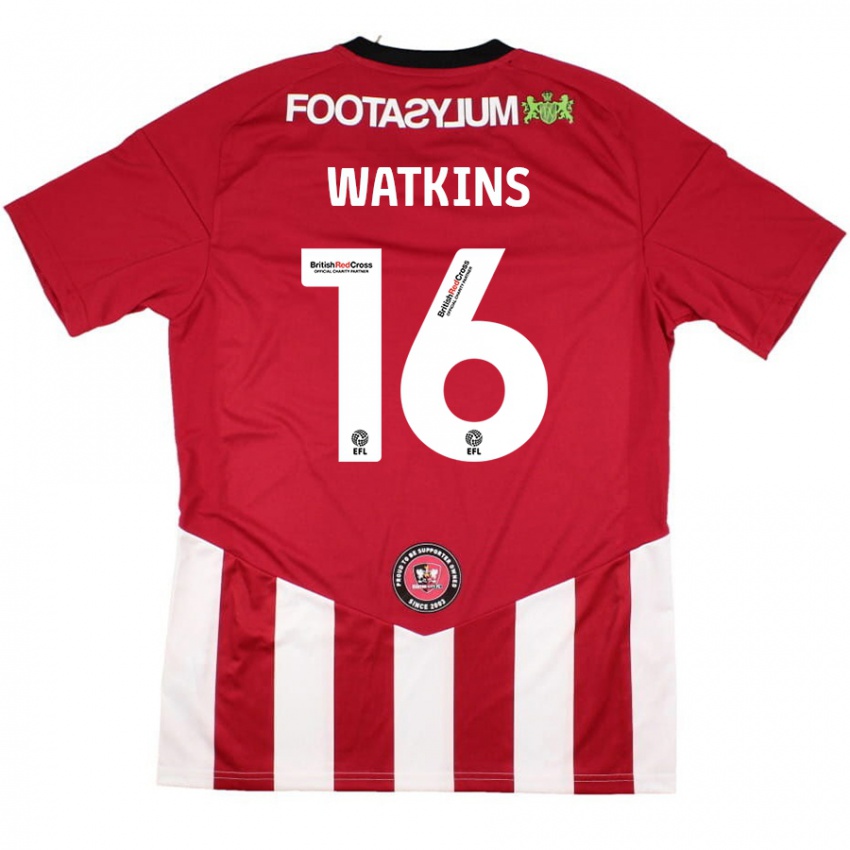 Gyermek Zoe Watkins #16 Piros Fehér Hazai Jersey 2024/25 Mez Póló Ing