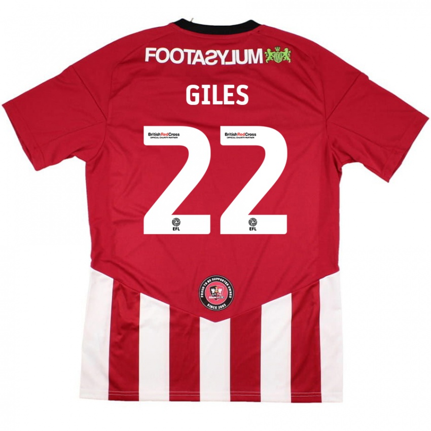 Gyermek Olivia Giles #22 Piros Fehér Hazai Jersey 2024/25 Mez Póló Ing