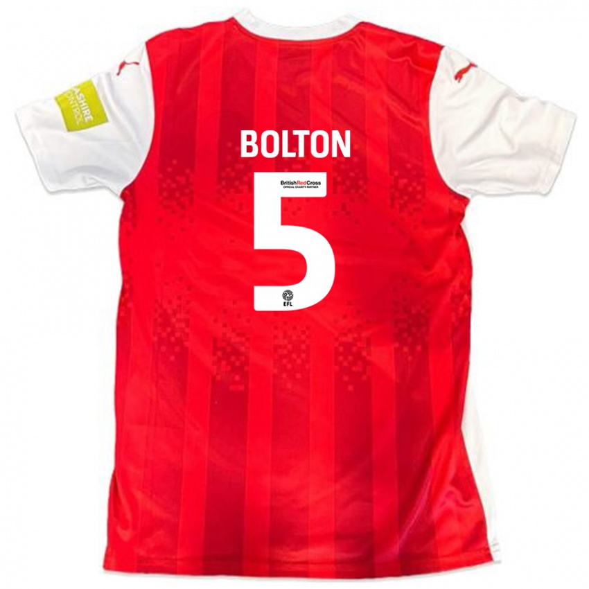 Gyermek James Bolton #5 Piros Fehér Hazai Jersey 2024/25 Mez Póló Ing