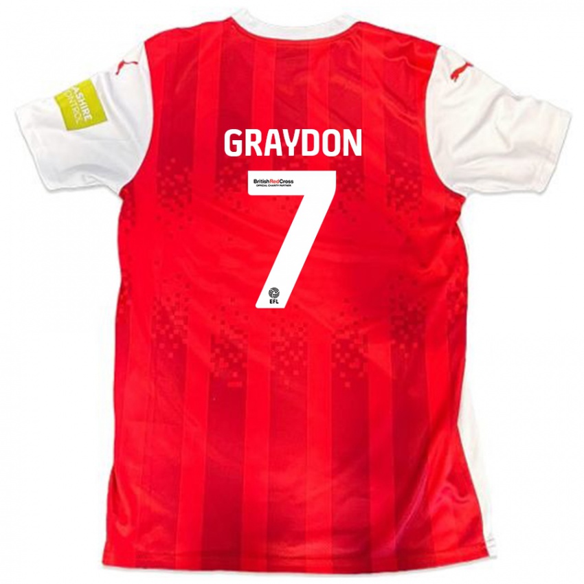 Gyermek Ryan Graydon #7 Piros Fehér Hazai Jersey 2024/25 Mez Póló Ing