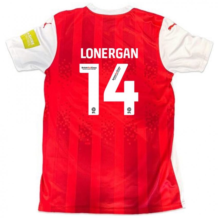 Gyermek Tommy Lonergan #14 Piros Fehér Hazai Jersey 2024/25 Mez Póló Ing