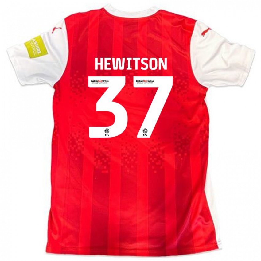 Gyermek Luke Hewitson #37 Piros Fehér Hazai Jersey 2024/25 Mez Póló Ing