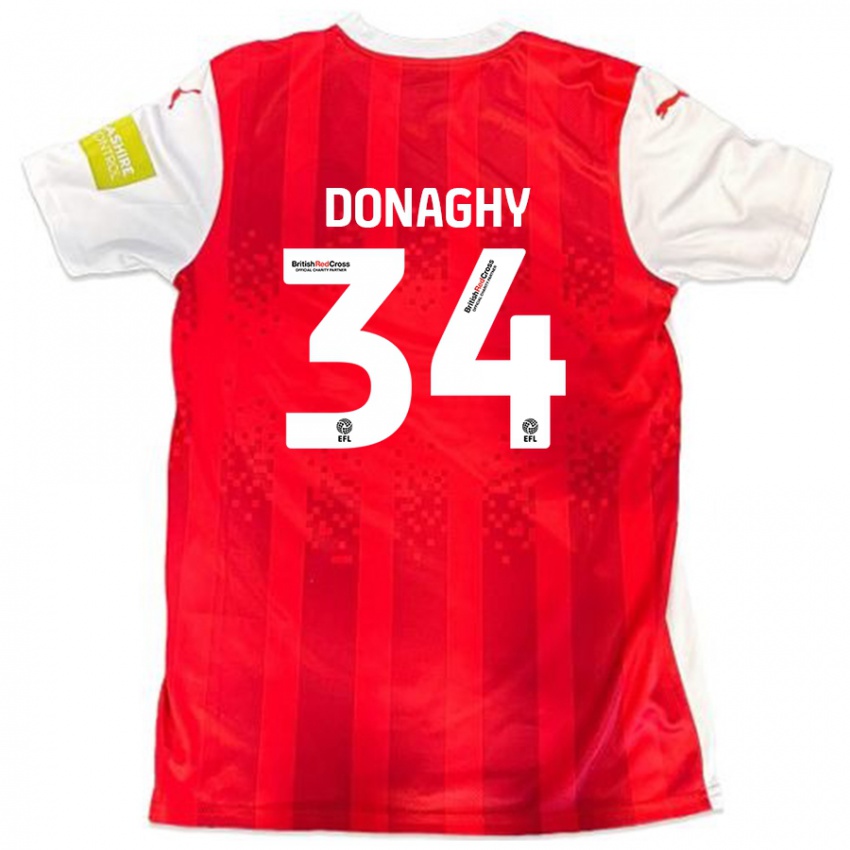 Gyermek Tom Donaghy #34 Piros Fehér Hazai Jersey 2024/25 Mez Póló Ing