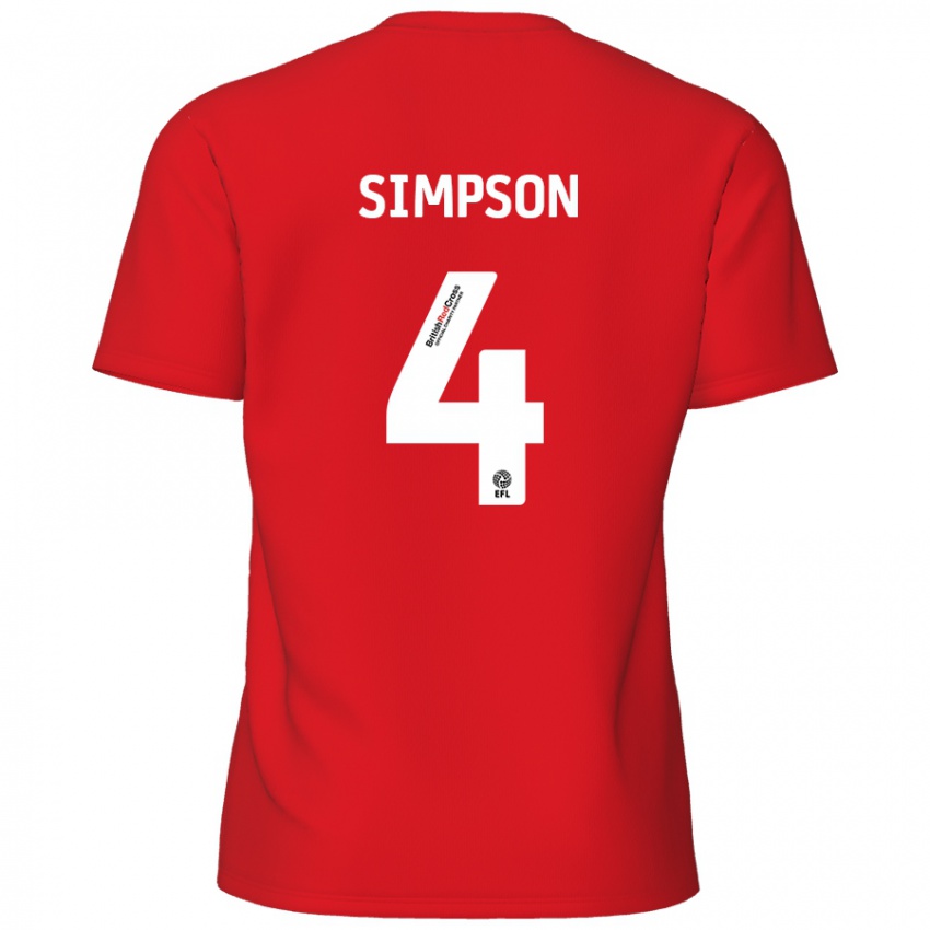 Gyermek Jack Simpson #4 Piros Hazai Jersey 2024/25 Mez Póló Ing