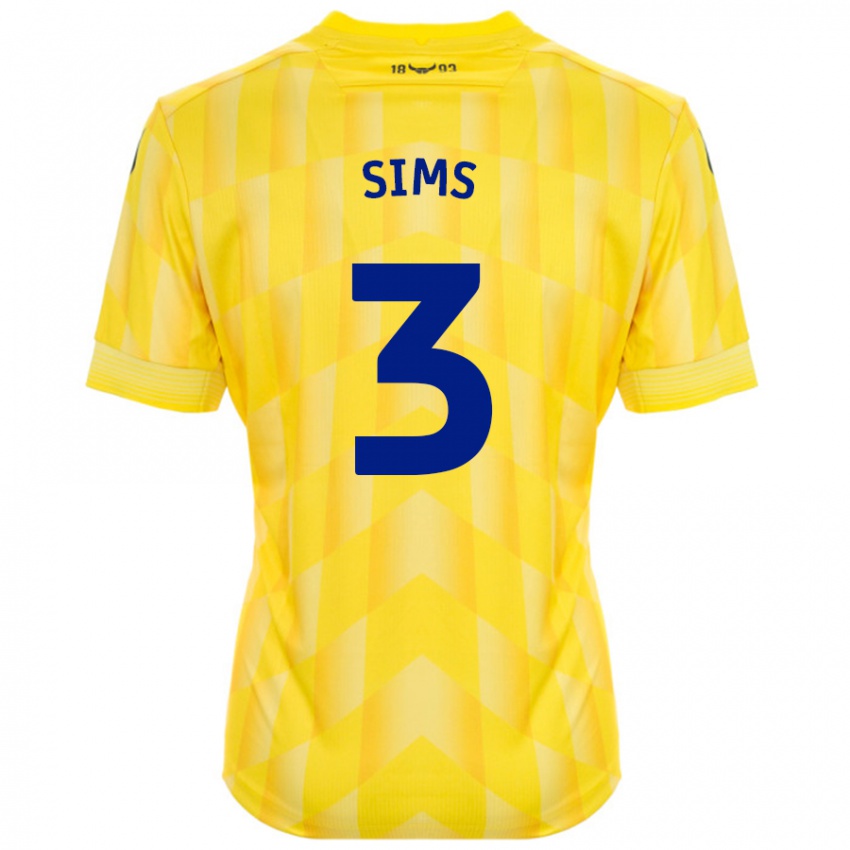 Gyermek Gemma Sims #3 Sárga Hazai Jersey 2024/25 Mez Póló Ing