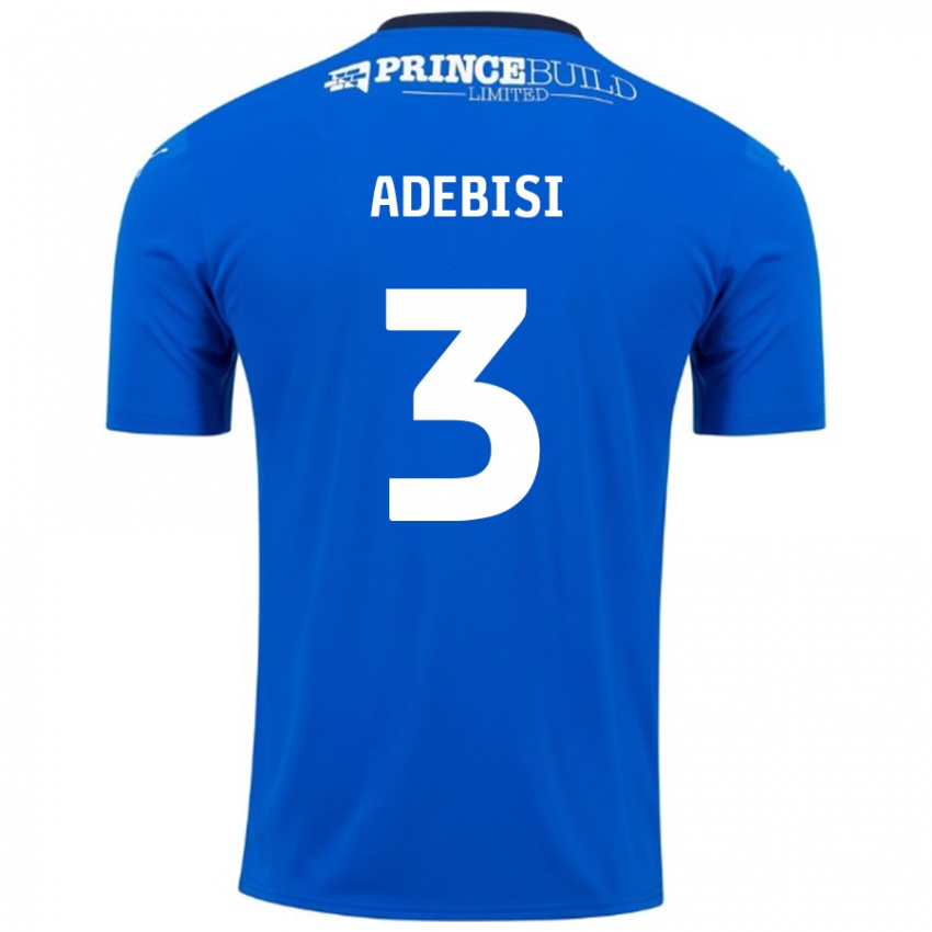 Gyermek Rio Adebisi #3 Kék Fehér Hazai Jersey 2024/25 Mez Póló Ing