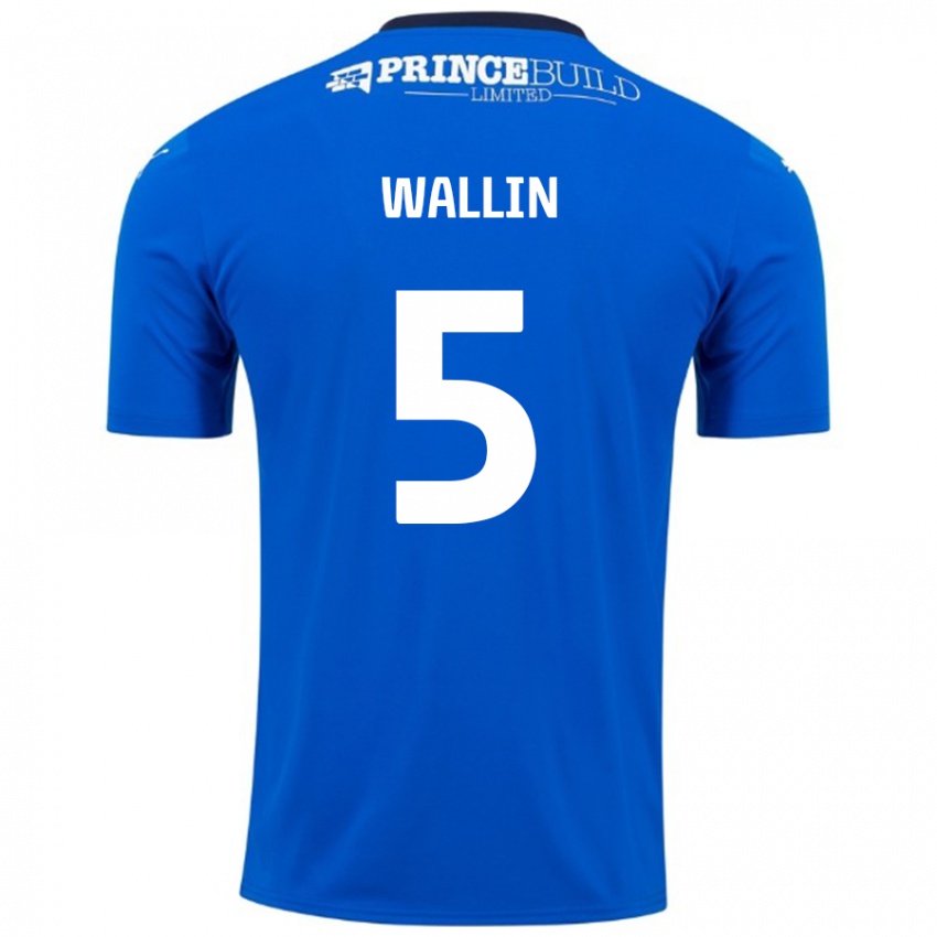 Gyermek Oscar Wallin #5 Kék Fehér Hazai Jersey 2024/25 Mez Póló Ing