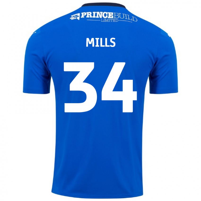 Gyermek Harley Mills #34 Kék Fehér Hazai Jersey 2024/25 Mez Póló Ing