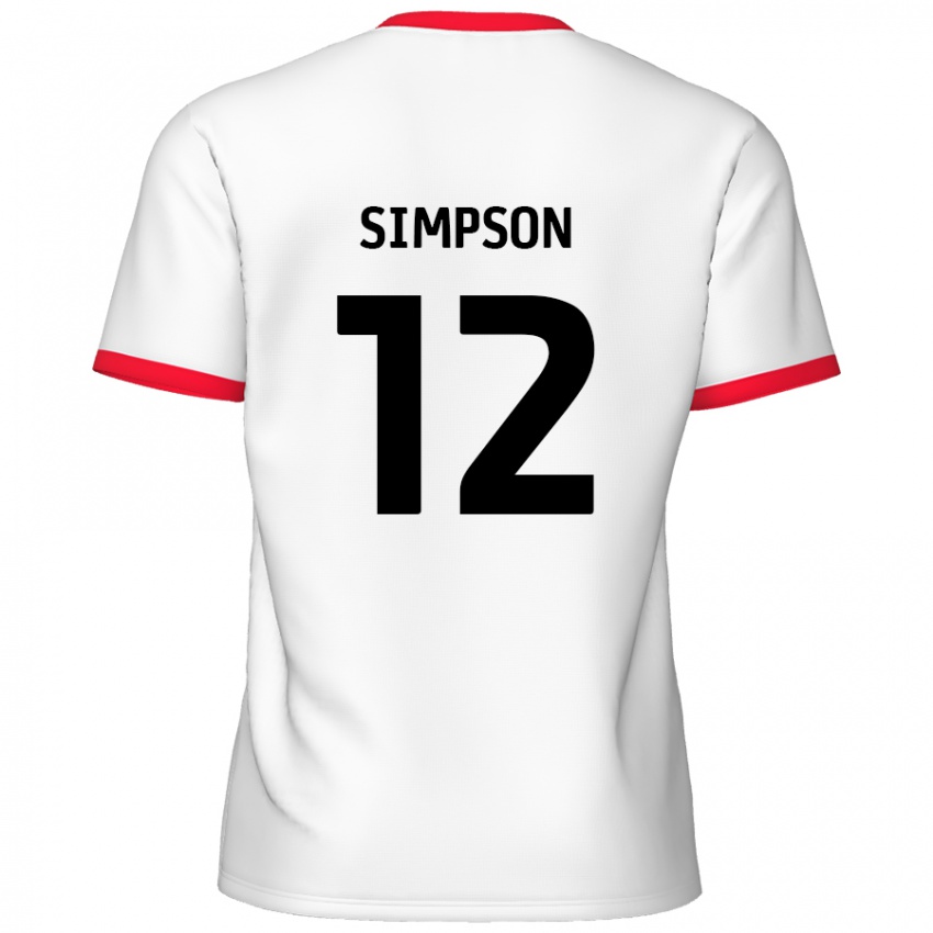 Gyermek Tyreece Simpson #12 Fehér Piros Hazai Jersey 2024/25 Mez Póló Ing