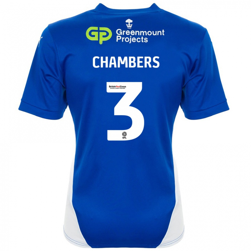 Gyermek Luke Chambers #3 Kék Fehér Hazai Jersey 2024/25 Mez Póló Ing