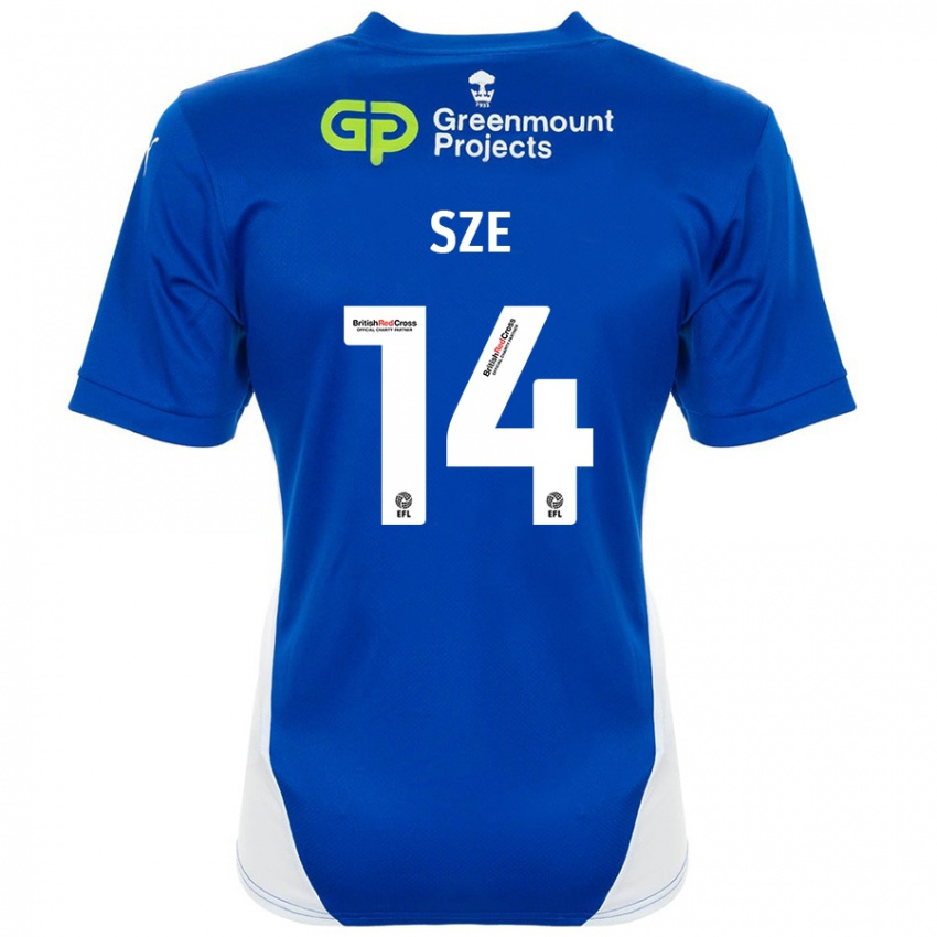 Gyermek Chris Sze #14 Kék Fehér Hazai Jersey 2024/25 Mez Póló Ing