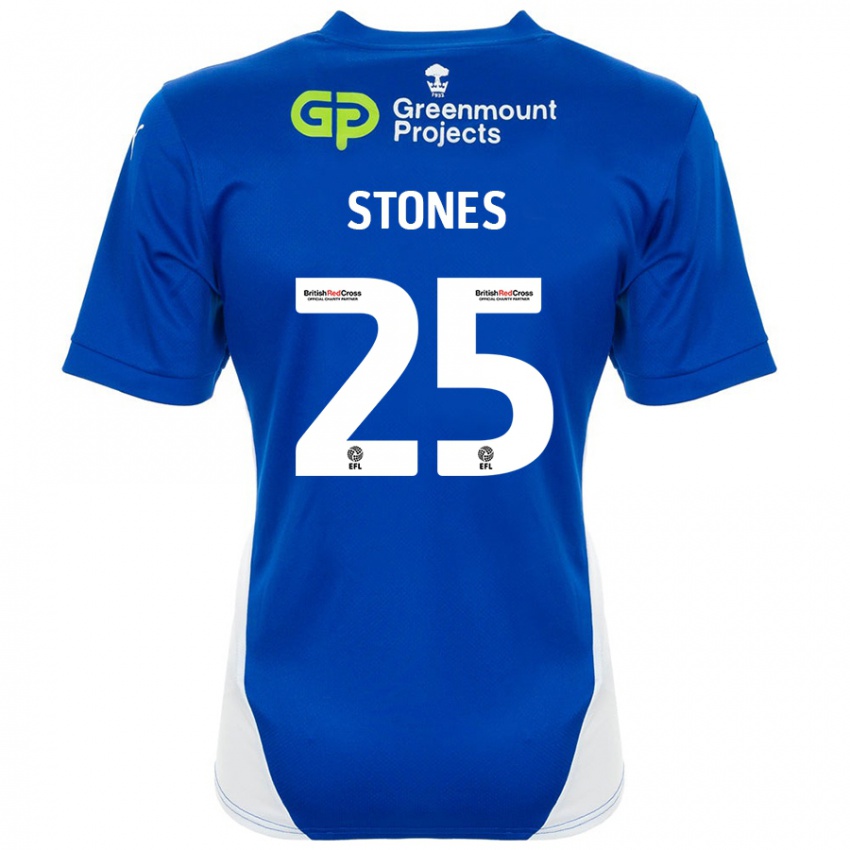 Gyermek Josh Stones #25 Kék Fehér Hazai Jersey 2024/25 Mez Póló Ing