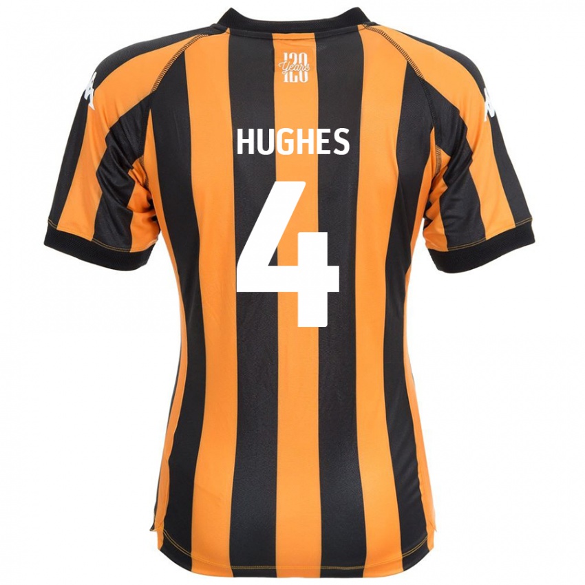 Gyermek Charlie Hughes #4 Fekete Borostyán Hazai Jersey 2024/25 Mez Póló Ing