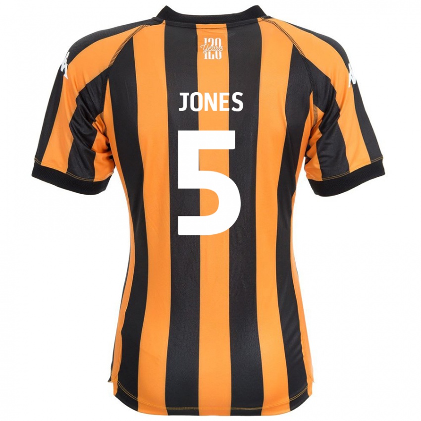 Gyermek Alfie Jones #5 Fekete Borostyán Hazai Jersey 2024/25 Mez Póló Ing