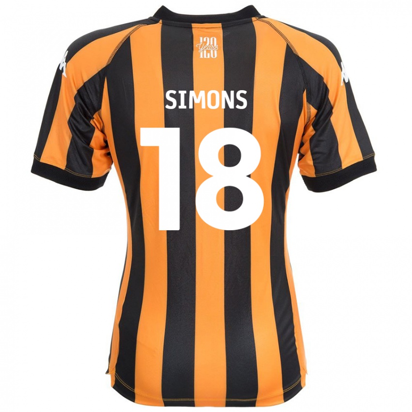 Gyermek Xavier Simons #18 Fekete Borostyán Hazai Jersey 2024/25 Mez Póló Ing