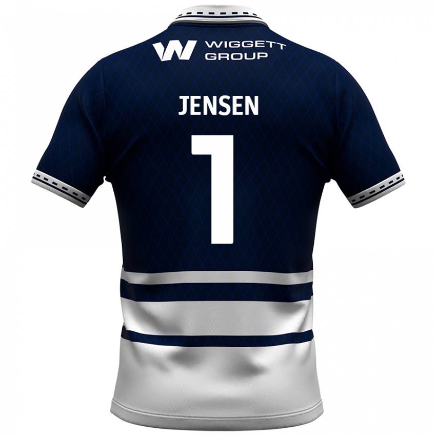 Gyermek Lukas Jensen #1 Sötétkék Fehér Hazai Jersey 2024/25 Mez Póló Ing