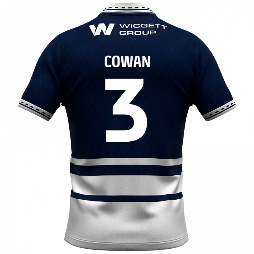 Gyermek Leanne Cowan #3 Sötétkék Fehér Hazai Jersey 2024/25 Mez Póló Ing