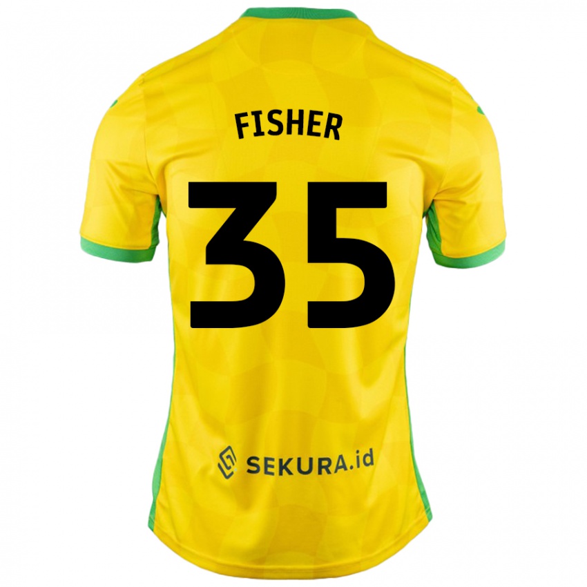 Gyermek Kellen Fisher #35 Sárga Zöld Hazai Jersey 2024/25 Mez Póló Ing