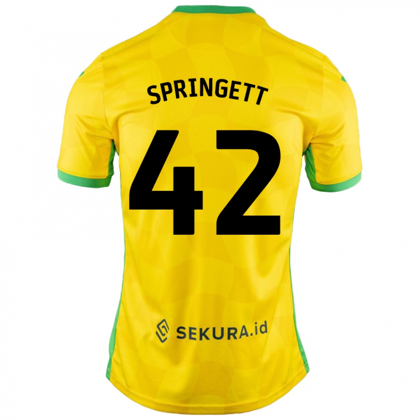 Gyermek Tony Springett #42 Sárga Zöld Hazai Jersey 2024/25 Mez Póló Ing