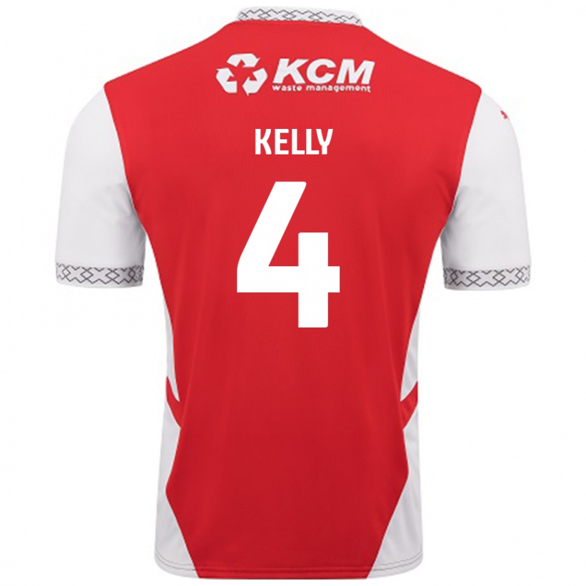 Gyermek Liam Kelly #4 Piros Fehér Hazai Jersey 2024/25 Mez Póló Ing