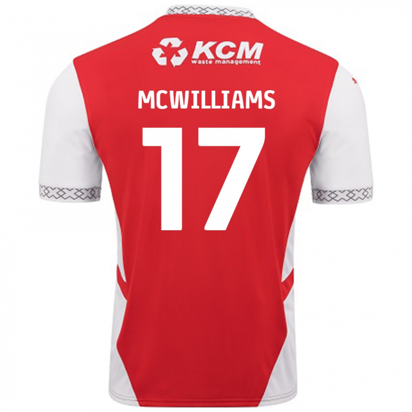 Gyermek Shaun Mcwilliams #17 Piros Fehér Hazai Jersey 2024/25 Mez Póló Ing