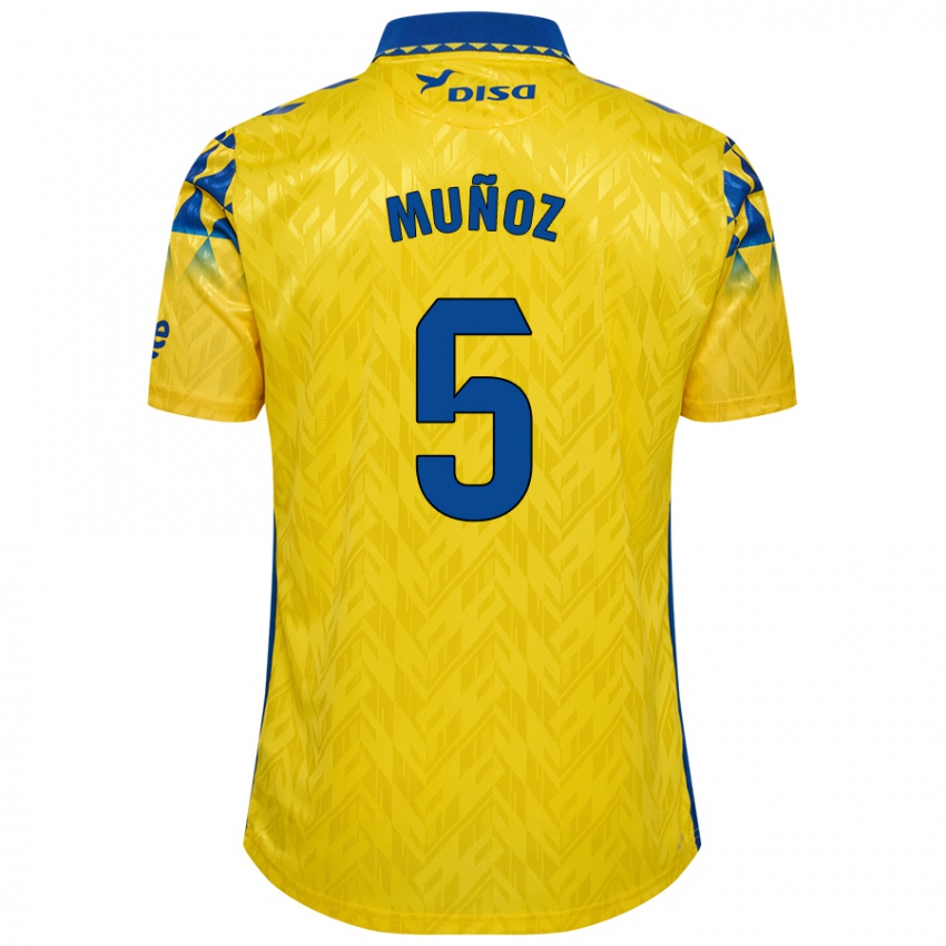 Gyermek Javi Muñoz #5 Sárga Kék Hazai Jersey 2024/25 Mez Póló Ing