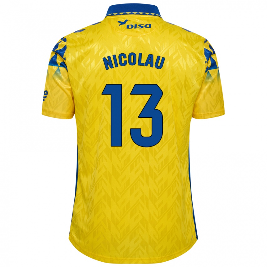 Gyermek Nacho Nicolau #13 Sárga Kék Hazai Jersey 2024/25 Mez Póló Ing