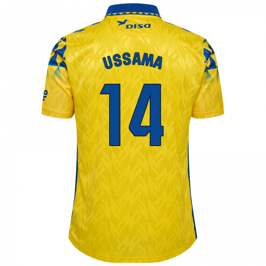 Gyermek Ussama #14 Sárga Kék Hazai Jersey 2024/25 Mez Póló Ing