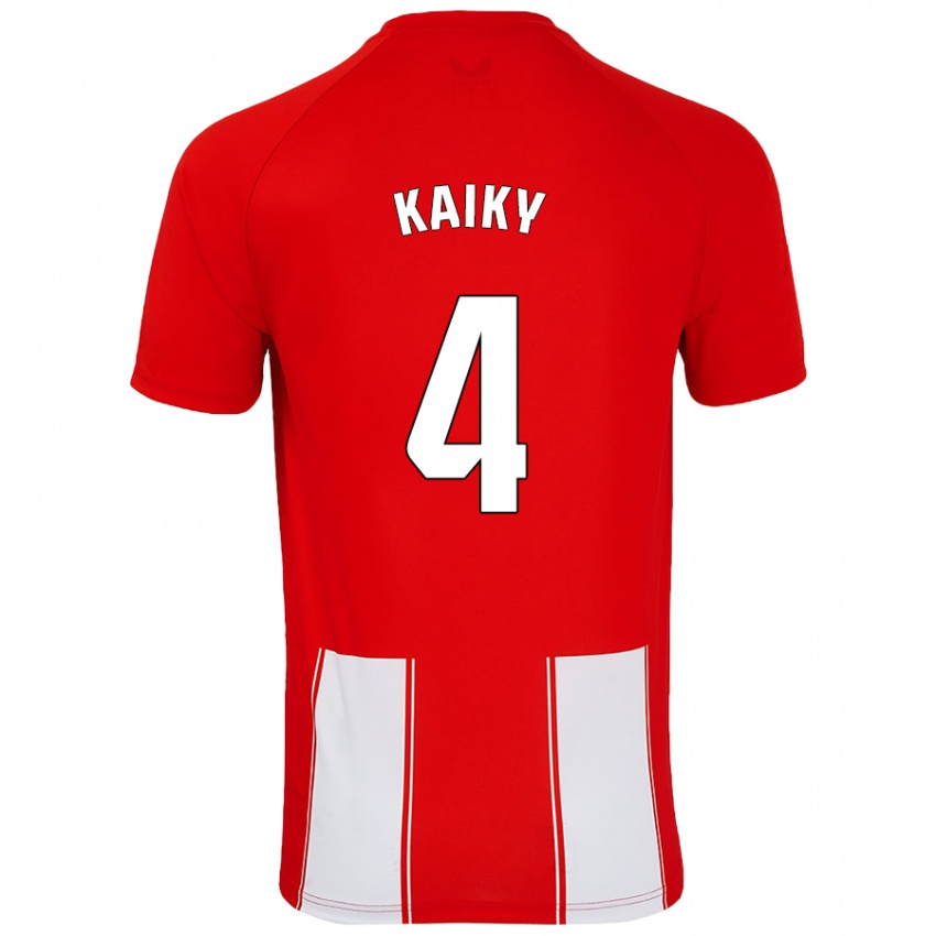 Gyermek Kaiky #4 Piros Fehér Hazai Jersey 2024/25 Mez Póló Ing