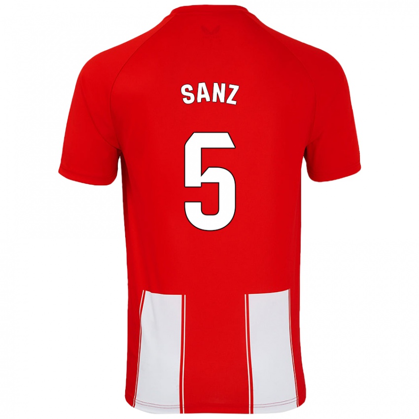 Gyermek Paco Sanz #5 Piros Fehér Hazai Jersey 2024/25 Mez Póló Ing