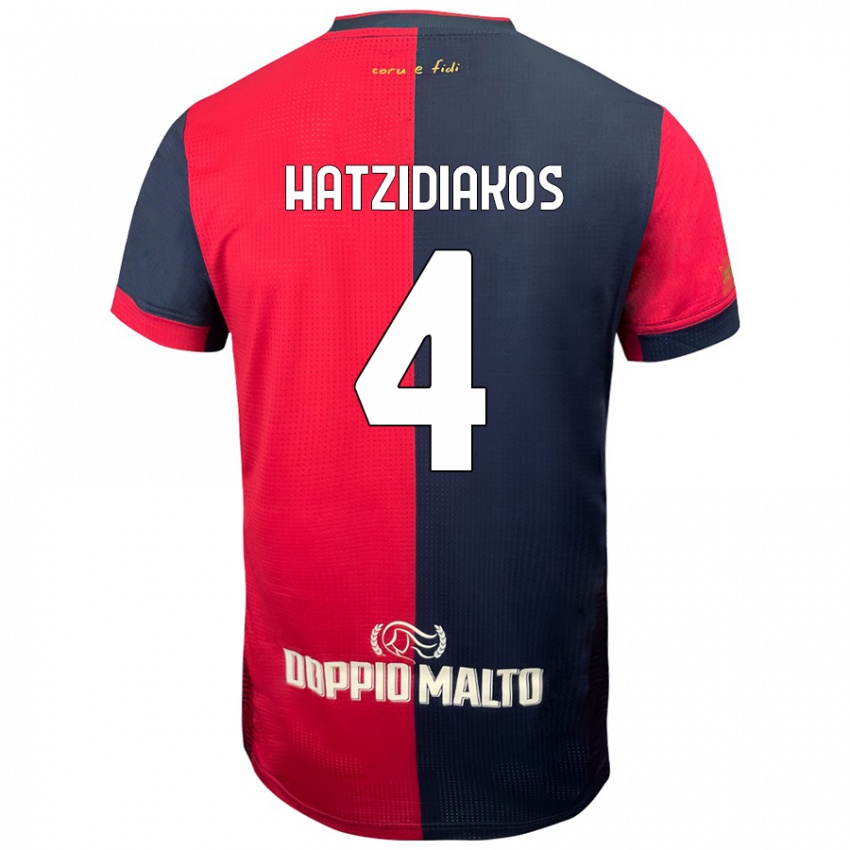 Gyermek Pantelis Hatzidiakos #4 Piros Sötétebb Kék Hazai Jersey 2024/25 Mez Póló Ing