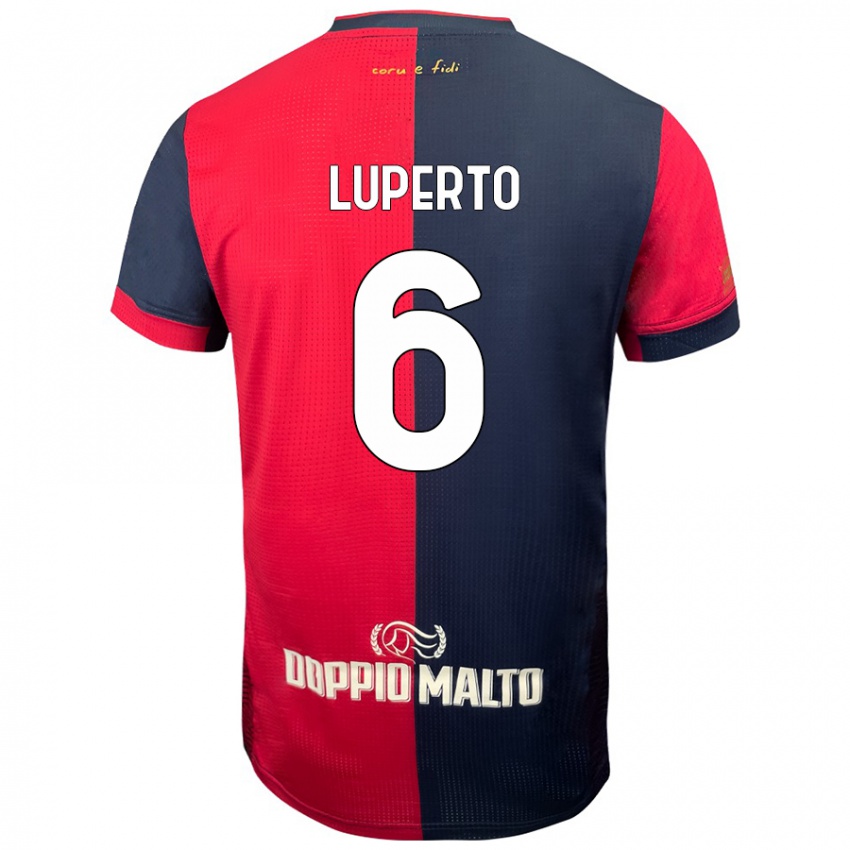 Gyermek Sebastiano Luperto #6 Piros Sötétebb Kék Hazai Jersey 2024/25 Mez Póló Ing