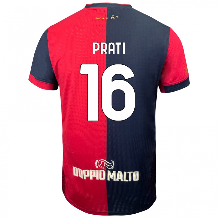 Gyermek Matteo Prati #16 Piros Sötétebb Kék Hazai Jersey 2024/25 Mez Póló Ing