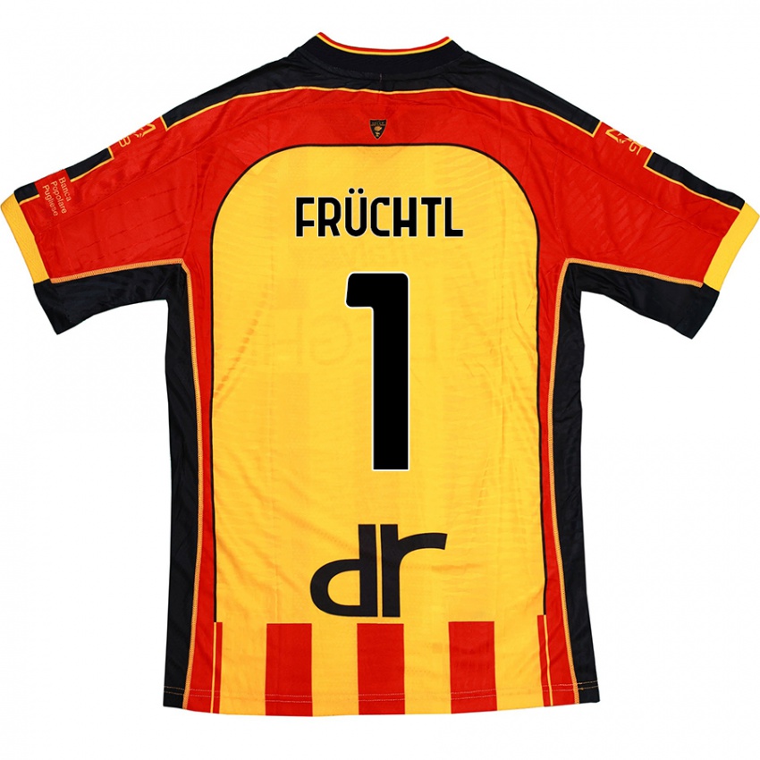 Gyermek Christian Früchtl #1 Sárga Piros Hazai Jersey 2024/25 Mez Póló Ing