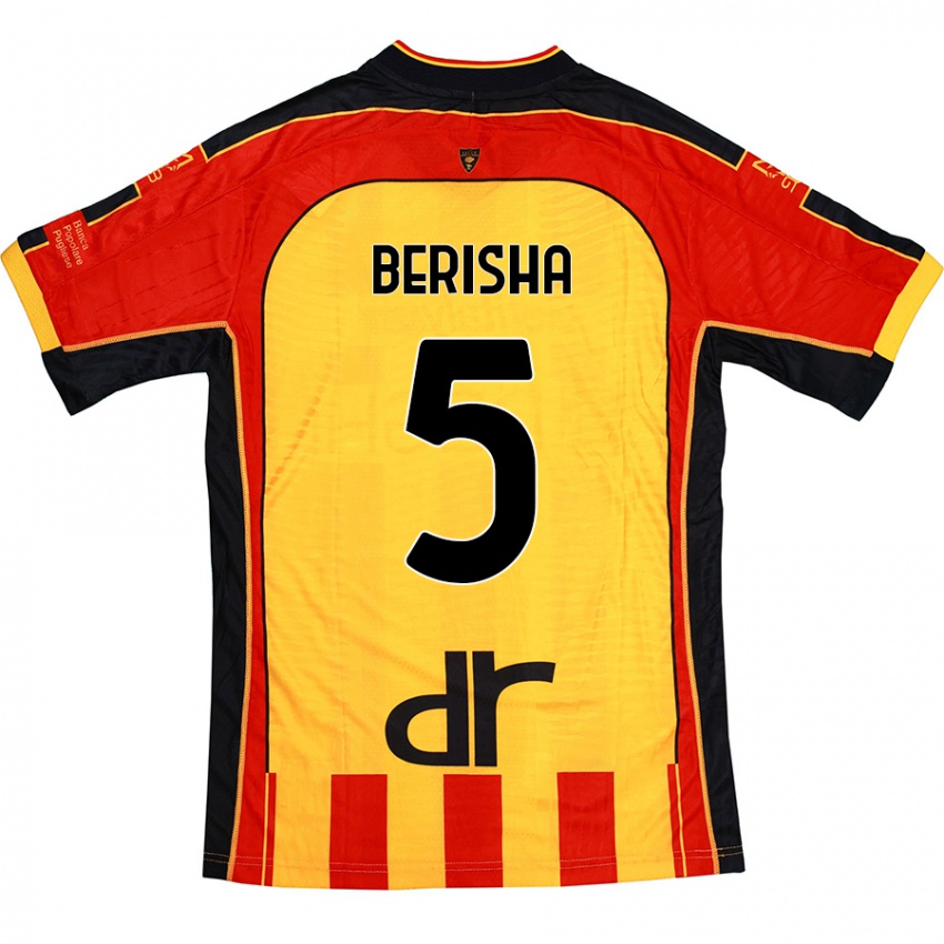 Gyermek Medon Berisha #5 Sárga Piros Hazai Jersey 2024/25 Mez Póló Ing