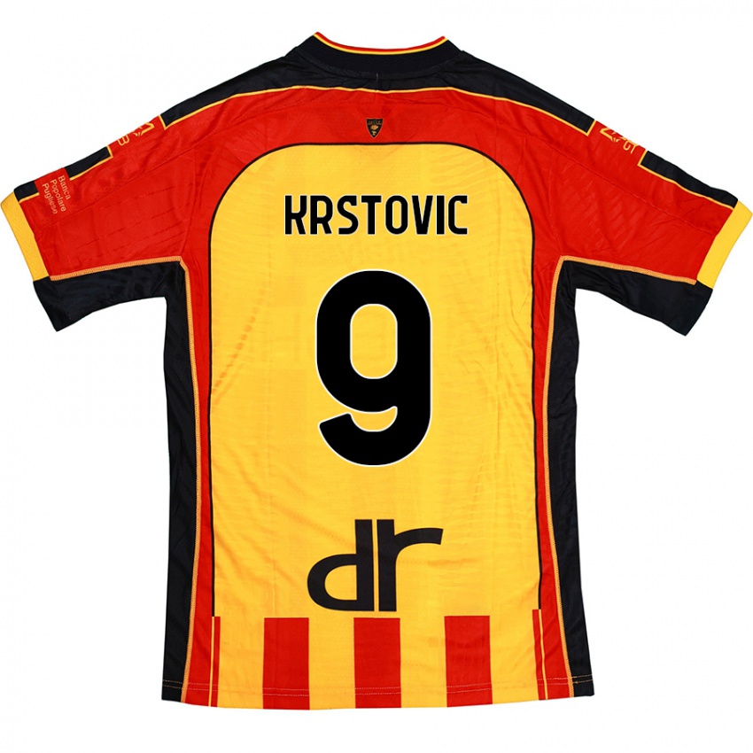 Gyermek Nikola Krstovic #9 Sárga Piros Hazai Jersey 2024/25 Mez Póló Ing