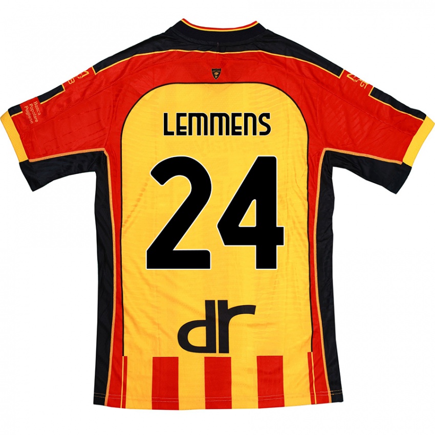 Gyermek Mats Lemmens #24 Sárga Piros Hazai Jersey 2024/25 Mez Póló Ing